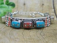 TURQUOISE AND RED CORAL BRACELET