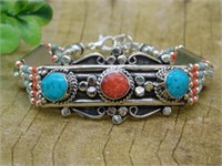 TURQUOISE AND RED CORAL BRACELET