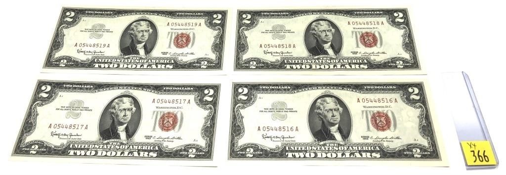 x4- $2 Red Seals, series of 1963, Unc.,