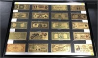 Lot, 20 framed gold foil replica bank notes