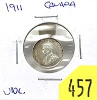 1911 Canadian Godless 5 cent silver, Unc.