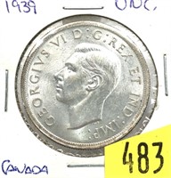 1939 Canadian silver dollar, Unc.