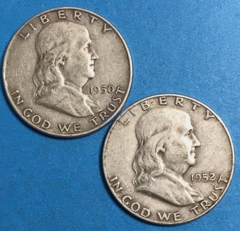 2 USA Silver Franklin Half Dollars