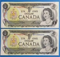 2 1973 $1 Canada Banknotes