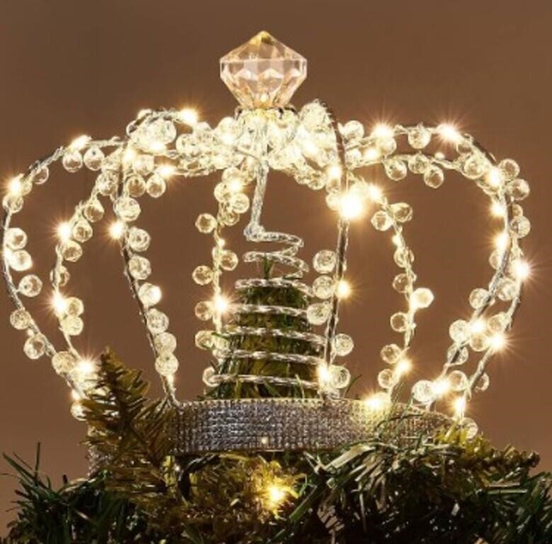 Peiduo Christmas Jeweled Crown Tree Topper, Light