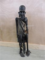 AFRICAN TRIBAL MAN WOOD CARVING 37"T