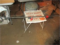Pipe Clamp, table & metal sign