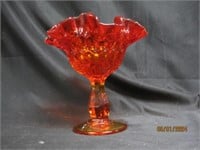 Fenton Amberina Glass Ruffled Thumbprint Vase