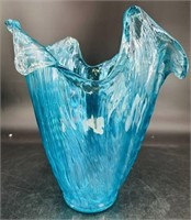 JUMBO BLUE ART GLASS VASE (HUGE)