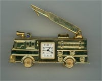 Fire Truck Gold Tone Working Clock 4”