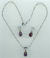 Costume purple necklace + earrings 16”