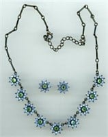 Topaz Blue + Green Star Necklace + Earrings 20”