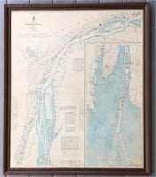 Framed Detroit River Nautical Map 1969
