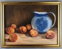 Still Life Painting Peaches & Antique Milk Pitcher