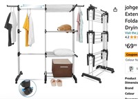 johgee 2 in 1 Clothes Drying Rack, Extendable