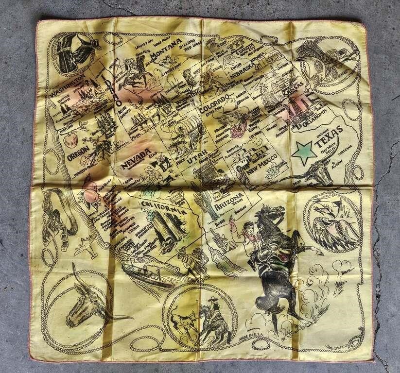1960s Western Rodeo Map Bandana Handkerchief