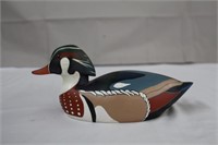 Wood carved, painted duck, 10.5 X 4.5"H
