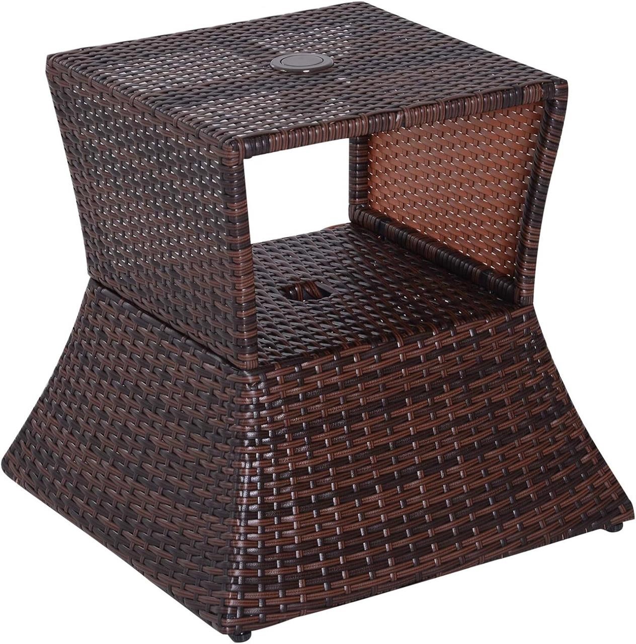 Outsunny Rattan Wicker Side Table with Umbrella Ho