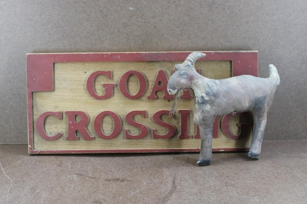 Goat Crossing Sign w/ Vtg Handmade Goat