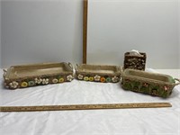 3 Glass pans with carriers & tissue holder