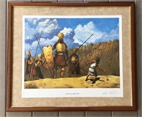 Framed "David and Goliath" Biblical Scene Print