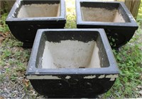 3 Black Painted Concrete Square Planters