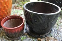 Textured Black & Drip Red/ Black Ceramic Pots