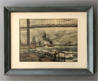 Framed Picture of Industrial Waterfront Scene