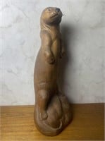 Hand Carved 23" Wooden Otter Sculpture