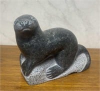 Signed Inuit Stone Otter Sculpture