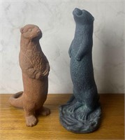 2 Otter Sculptures, Hen-Feathers and Terracotta