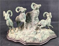 Vintage Brass Patinated Mountain Rams on Hill Y2