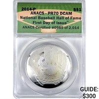 2014 Baseball HOF 1st Day of Issue $1 Coin ANACS