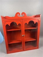 Painted Red Cabinet with Glass Doors