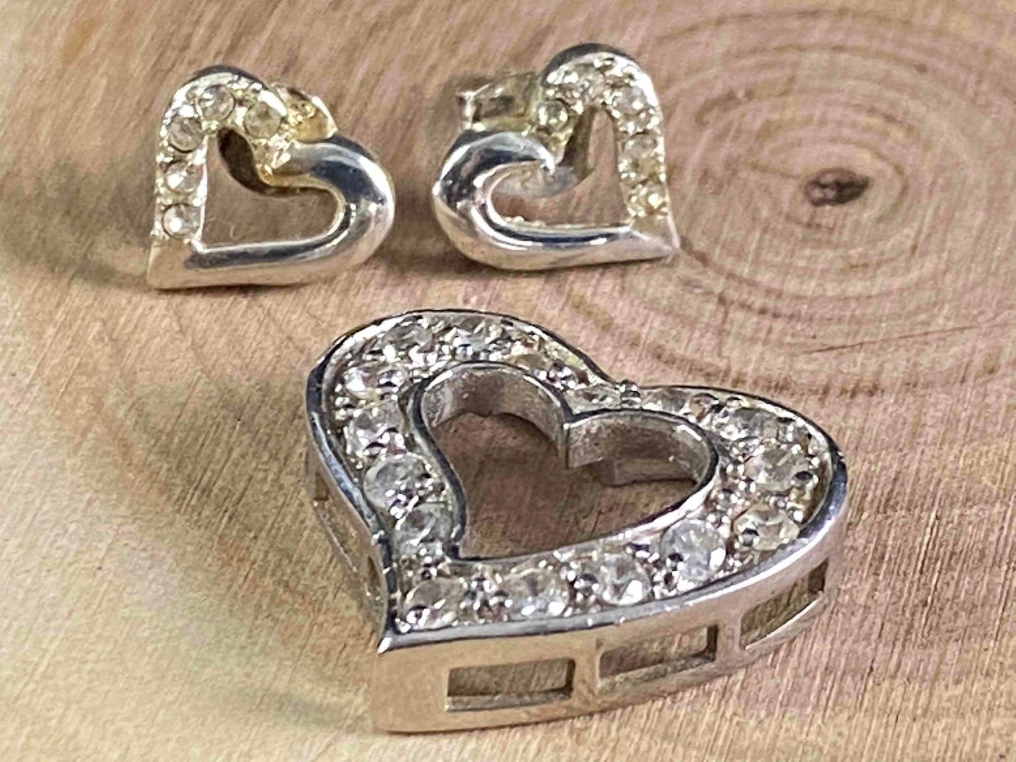 Sterling Heart CZ Pendant & Earring Set
