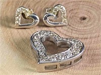 Sterling Heart CZ Pendant & Earring Set