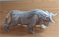 Vintage White Onyx Carved Bull Statue