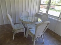 Wicker Glass Top Patio Table with 4 Chairs
