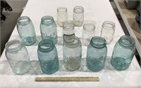 Lot of glass jars w/ blue glass