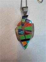 Navajo Sterling Signed DD pendant w/chain
