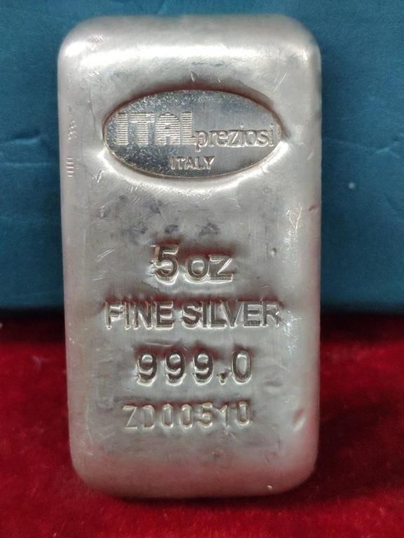 5 oz Fine Silver Bar from Italy