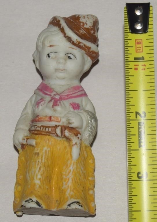 Vtg Japan Bisque Cowboy Doll Figure 3.75" Tall