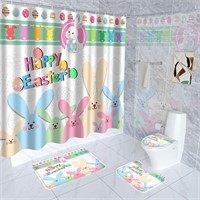 4 Pcs Easter Shower Curtain Set with Rugs  Toilet