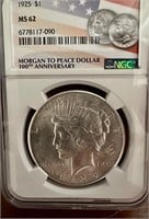 1925 Peace Silver Dollar NGC MS 62