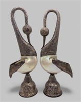 PAIR OF DECORATIVE SHELL AND METAL SWANS