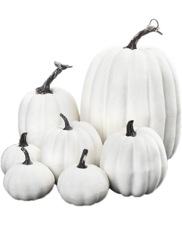 New White Artificial Pumpkins Set, Assorted Fake