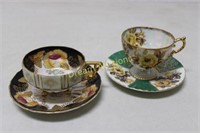 2 Lovely Ornate Cups & Saucers, one footed