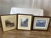3pc Framed Etchings Horses, Hunting etc