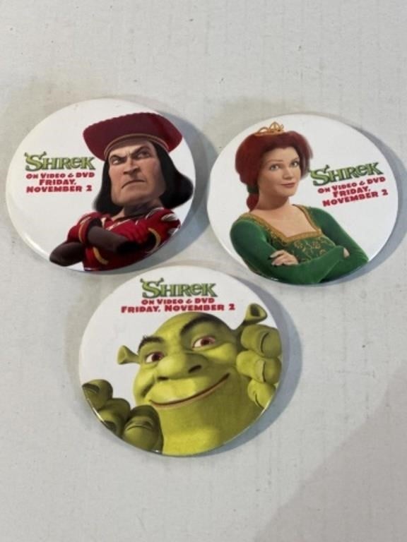Promotional buttons from Dreamworks Shrek