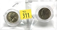 x2- War nickels: 1945-D, 1945-S, Unc. 35%